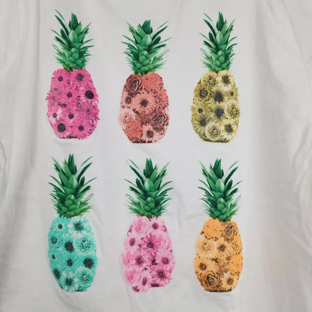 Crewcuts  J.Crew pineapple short sleeve t shirt girls sz XL 12-14 white glitter